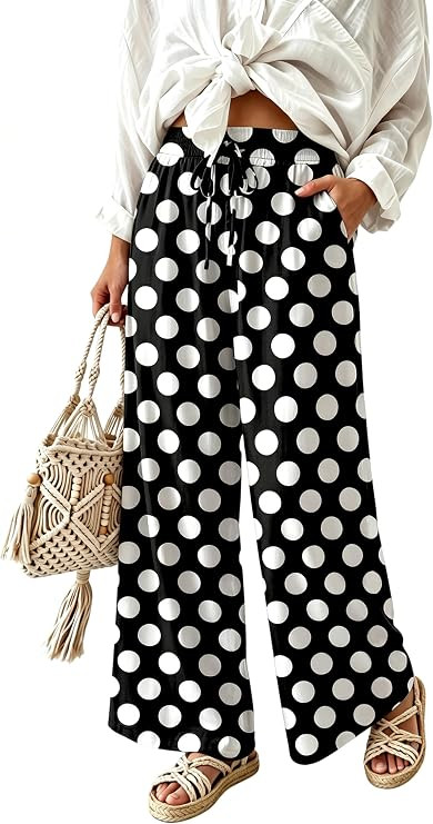 IWOLLENCE Women's Wide Leg Striped Pants High Waist Straight Lounge Gingham Work Pant Casual Loos... | Amazon (US)