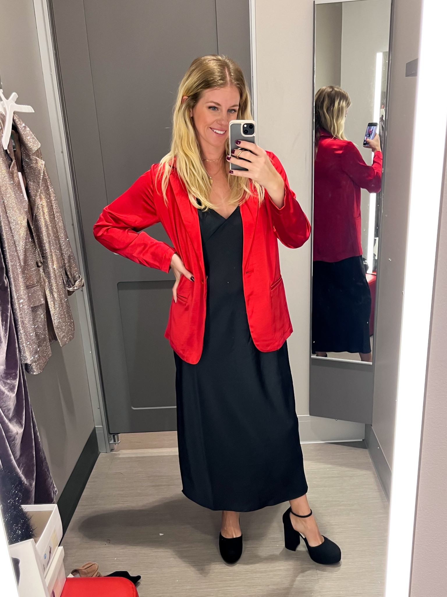 Love this silk slip dress size S paired with the silk blazer size XS