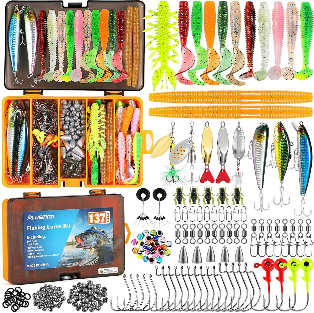 PLUSINNO Fishing Lures, 137Pcs Tackle Box with Tackle Included, Crankbaits, Spoon, Hooks, Weights... | Amazon (US)