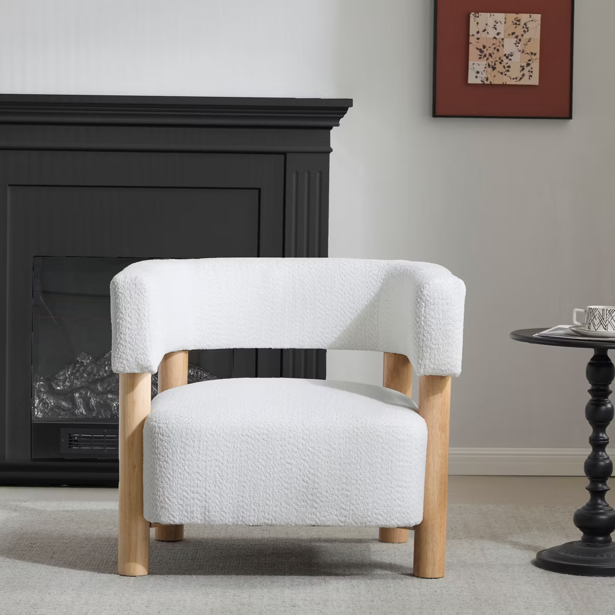 Christopher Knight Home Bram Rubberwood Boucle Upholstered Accent Arm Chair with Open Curved Back | Target