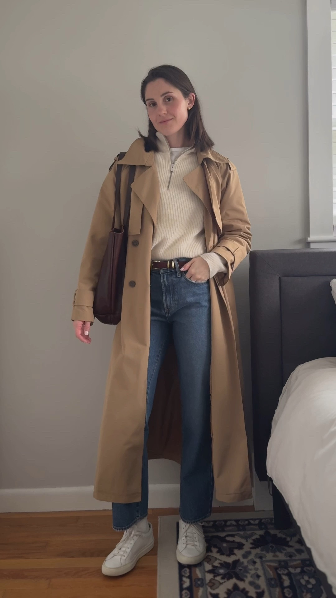 A realistic rainy day outfit because April showers! 🤍 

Trench coat outfit | straight leg jeans | cashmere sweater | ootd | outfit of the day | GRWM 

#LTKgrwm #LTKootd