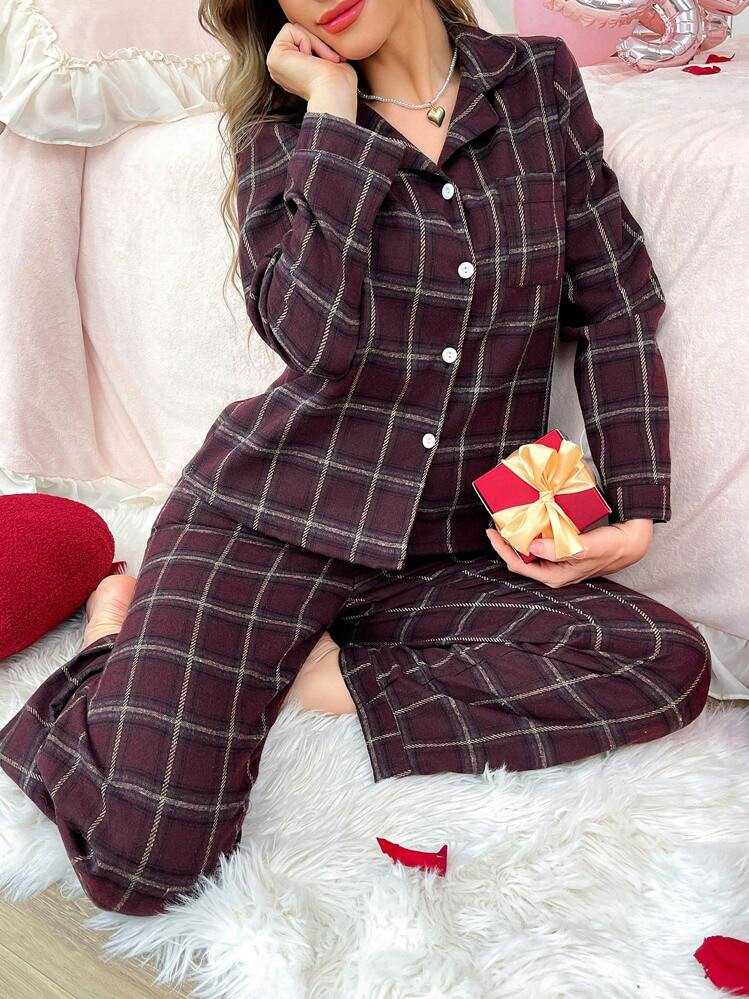 2pcs Women Plaid Long Sleeve Pajama Set, Fall Clothes  Cozy And Elegant Details | SHEIN