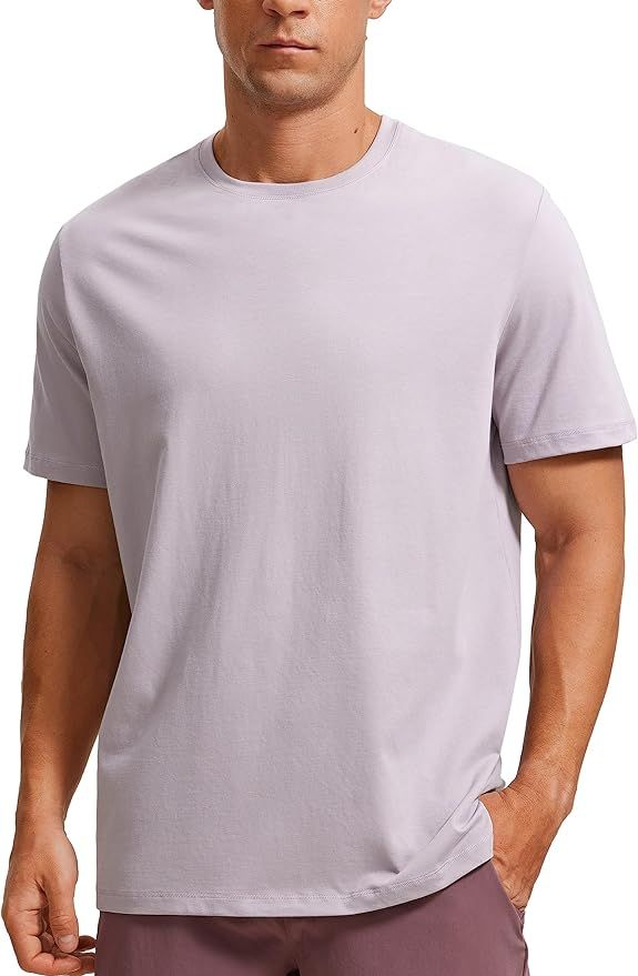 CRZ YOGA Men's Cotton Polyester Short Sleeve T-Shirt Classic Fit Casual Workout Tops Soft Premium... | Amazon (US)