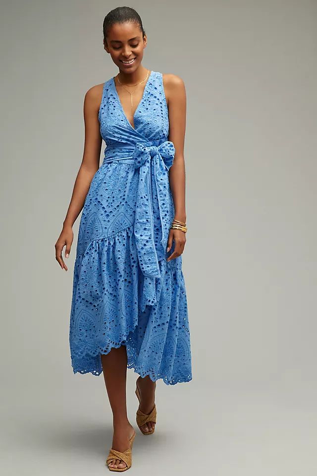 Maeve Eyelet Wrap Midi Dress | Anthropologie (US)