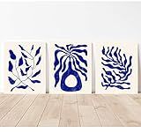 Set Abstract Blue Mattise Style Plant Tree Modern abstract Boho style Mid Century print Cosmic minim | Amazon (US)