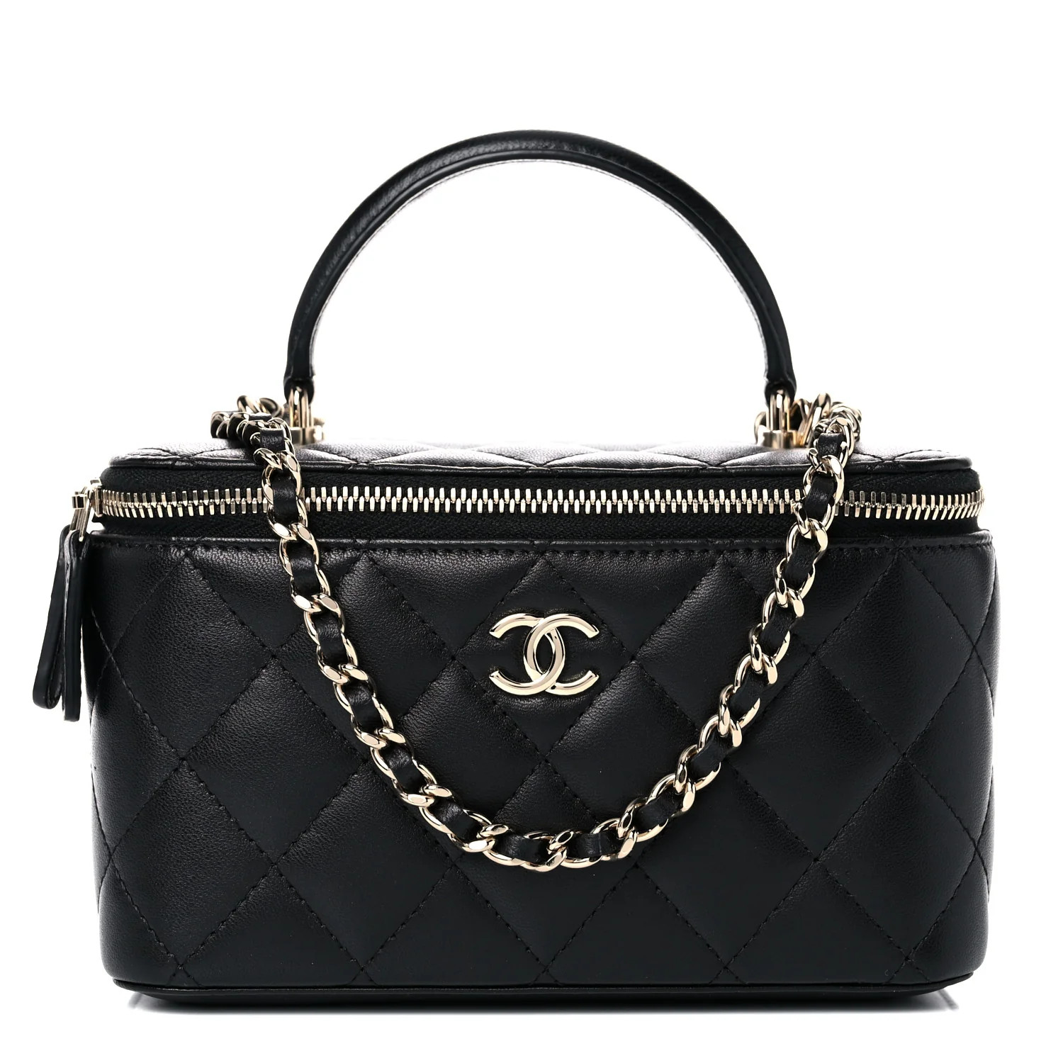 CHANEL Lambskin Quilted Small Top Handle Vanity Case With Chain Black | FASHIONPHILE | Fashionphile