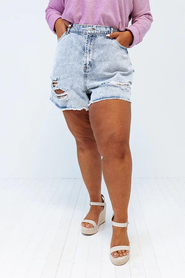 The Posha High Waist Distressed Shorts In Light Wash Curves | Impressions Online Boutique