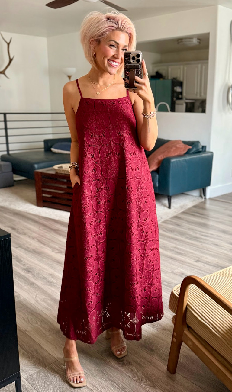 Loving the color of this dress. Paired with these gold accessories, it's a win! Dress: Small // Shoes: TTS 

 #LTKootd #LTKOver40 #LTKSaleAlert