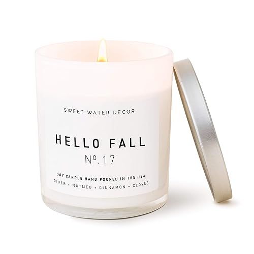 Sweet Water Decor Hello Fall Candle | Cinnamon, Apples, and Clove Autumn Scented Soy Wax Candle f... | Amazon (US)
