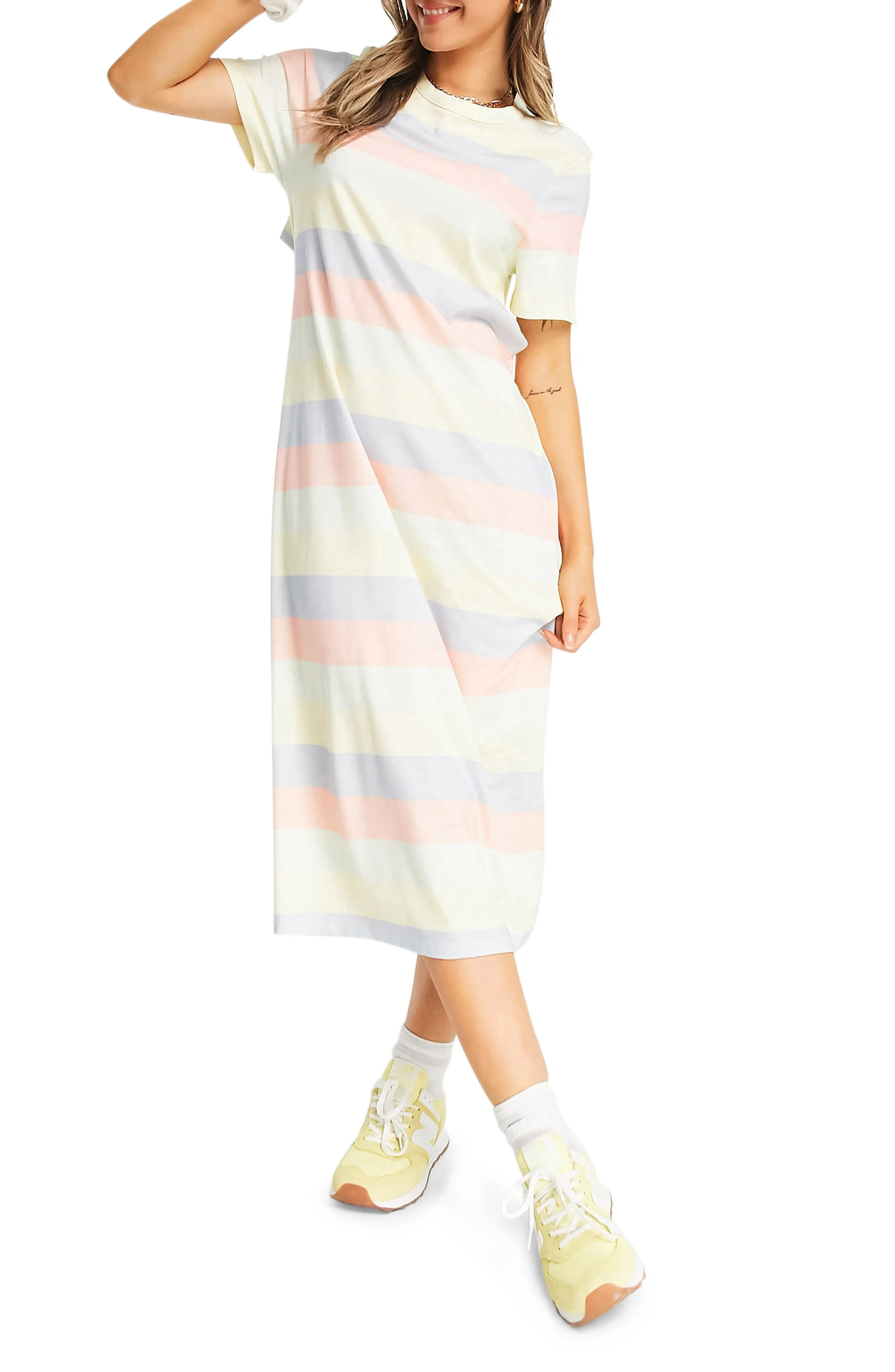 ASOS DESIGN Oversize Cutout Stripe Cotton T-Shirt Dress in Yellow Multi at Nordstrom, Size 4 Us | Nordstrom