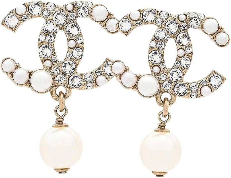 Women's Gold Plated Pearl Drop Earrings – 18K Gold Floral Dangle Studs with Simulated Pearls, H... | Amazon (US)