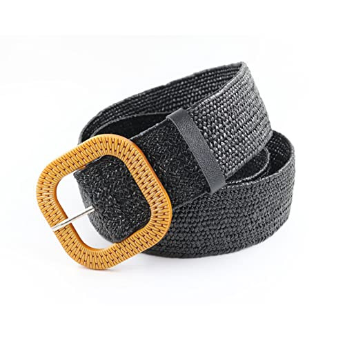 Women Belts For Dresses, Elastic Straw Rattan Waist Band With Wood Buckle | Amazon (US)