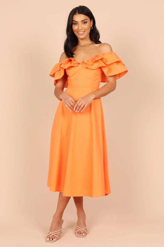 Cabo Frill Sleeve Midi Dress - Orange | Petal & Pup (US)