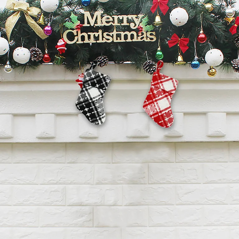 Red and White Plaid Christmas Mini Stocking, 8 in H, by Holiday Time - Walmart.com | Walmart (US)