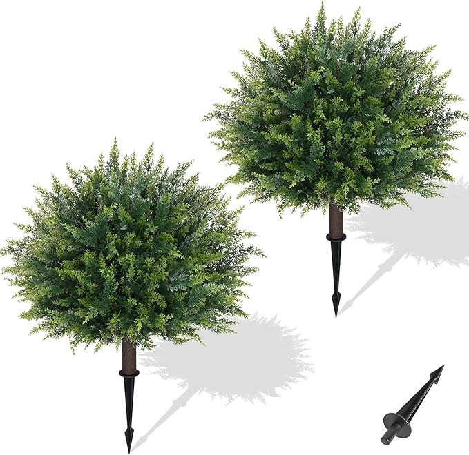 Waipfaru Artificial Plants Outdoor, 2Pcs 23'' Artificial Cedar Topiary with Ground Spike, UV-Resi... | Amazon (US)