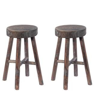 Vintiquewise Antique Round Wooden Chair Log Cabin Stools Set of 2 QI003846.2 - The Home Depot | The Home Depot