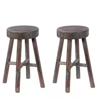 Vintiquewise Antique Round Wooden Chair Log Cabin Stools Set of 2-QI003846.2 - The Home Depot | The Home Depot