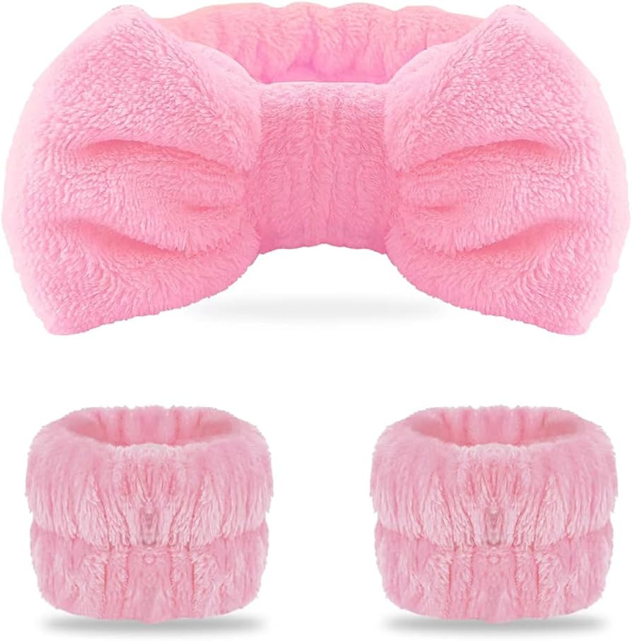WSYUB Pink Spa Headband and Wristband Set for Face Washing | Amazon (US)