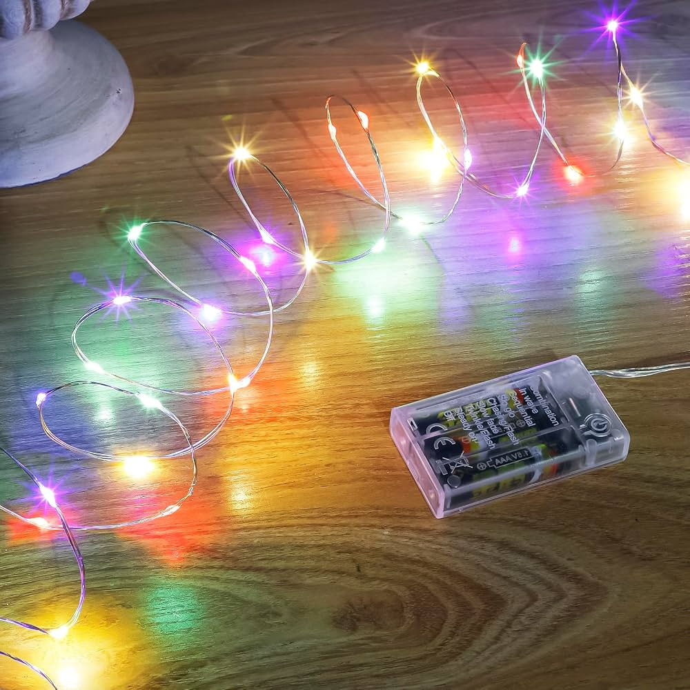 Multicolor Fairy Lights Battery Operated, 8 Modes & Auto Timer, 16FT 50Led Mini Twinkle Silver Wi... | Amazon (US)