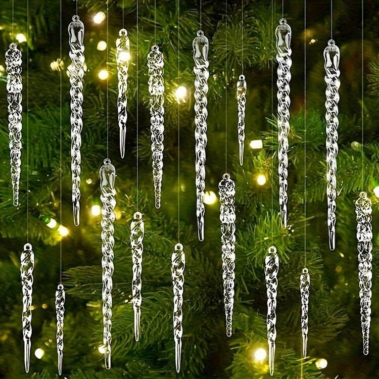 12/24/36pcs Crystal Clear Christmas Tree Ornaments Icicle Decorations For Holiday & Winter Party Decor Holiday Decorations | SHEIN