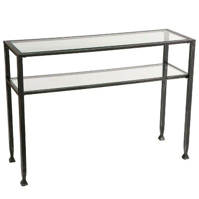 SEI Furniture Jaymes Distressed 2 Tier Media Console Accent Table with Glass Shelf and Slim Conte... | Target