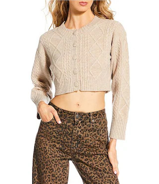 Gianni Bini Wool Blend Cable Crew Neck Long Sleeve Cardigan | Dillard's | Dillard's