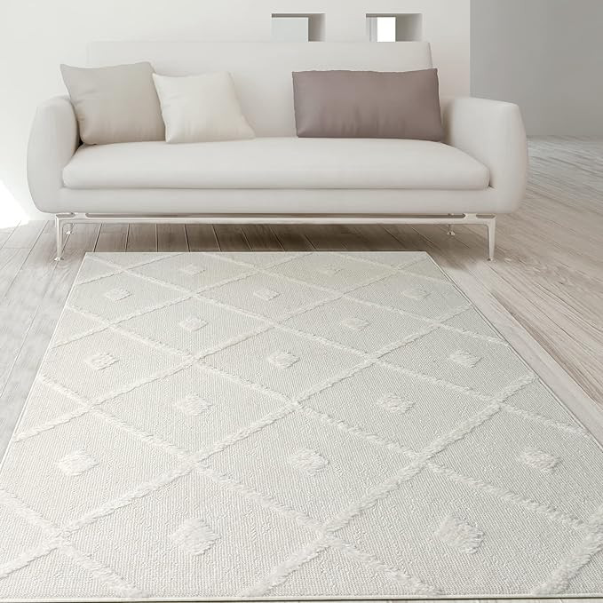 Antep Rugs Palafito 8x10 Geometric Shag Diamond High-Low Pile Textured Indoor Area Rug (White, 7'... | Amazon (US)