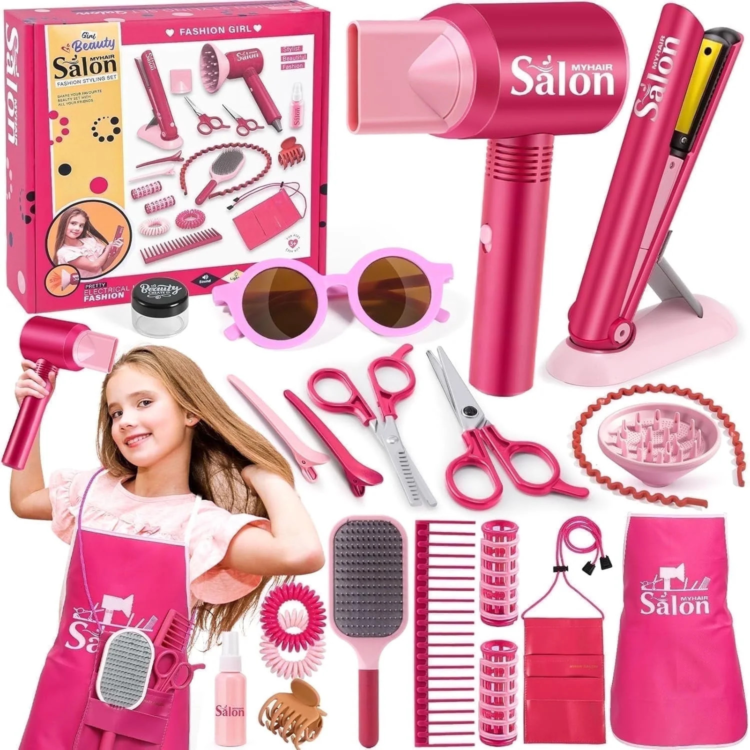 Adofi Girl Toys, 22 Pieces Hair, Kids Pretend Play Hair Styling Set with Realistic Blow Dryer Str... | Walmart (US)