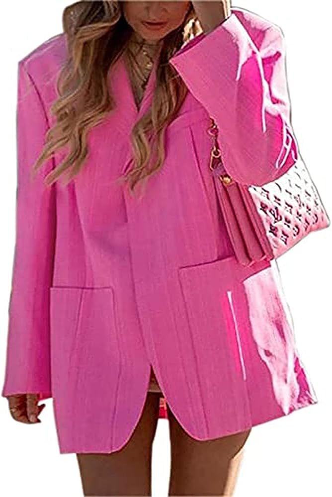 Sdencin Women Long Sleeve Y2K Oversized Lapel Button Blazer Jacket Casual Solid Shoulder Pad Coll... | Amazon (US)