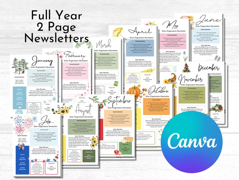 Monthly Newsletter Bundle/ Full Year Editable Newsletter Template/ Canva Newsletter/ HOA / Classr... | Etsy (US)