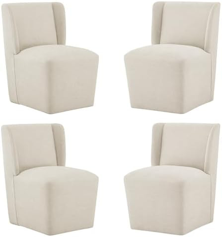 Upholstered Dining Chairs Set of 4 with Casters, Wingback Modern Side Armless Deskchair with Roll... | Amazon (US)