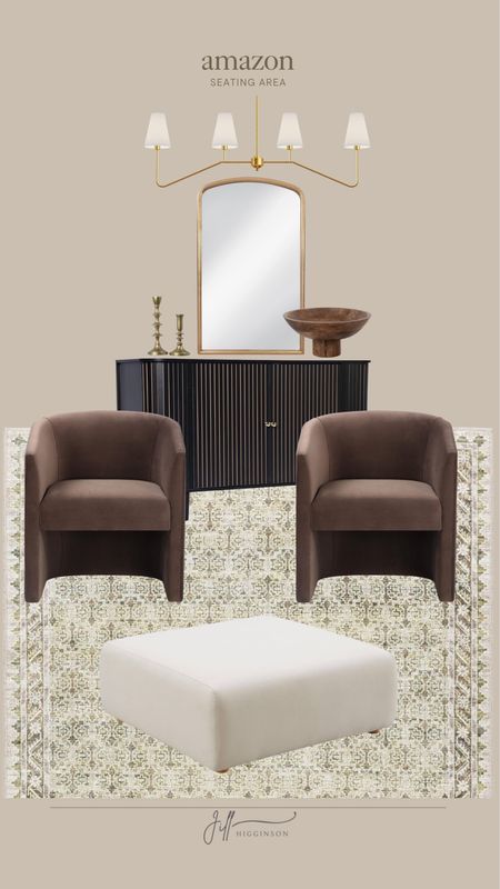 Amazon seating area! 

Rug, chair, mirror, ottoman, cabinet, bowl, home decor 

#LTKhome #LTKfindsunder100 #LTKsalealert