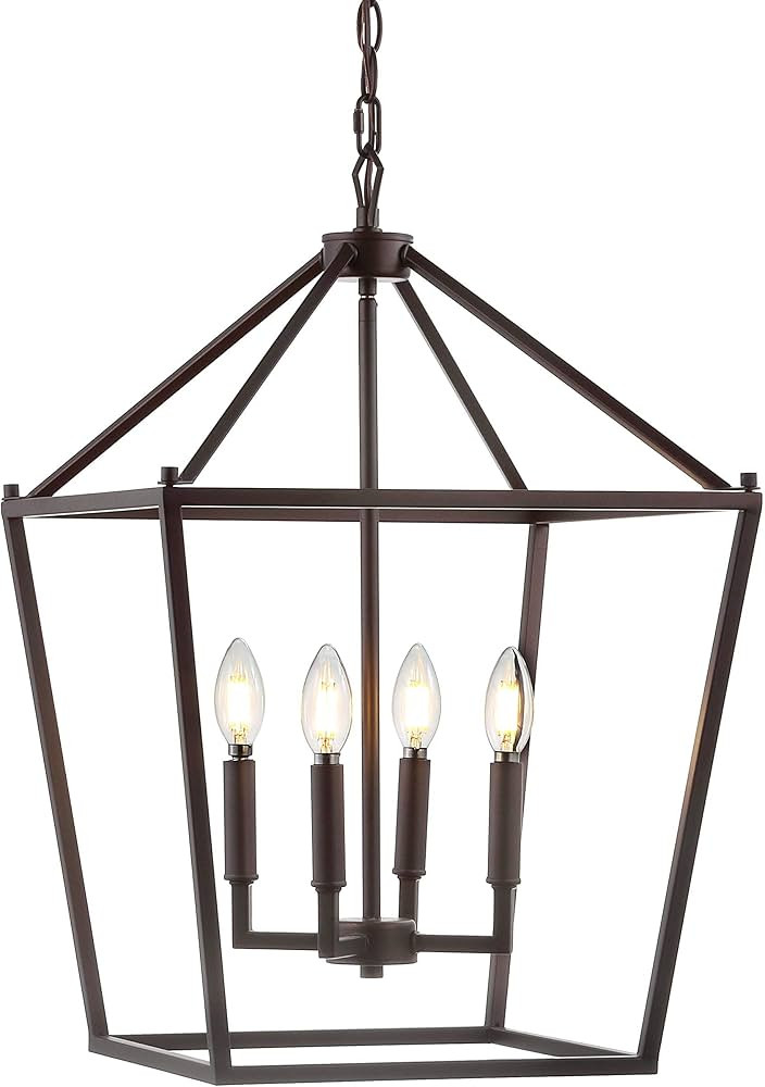 JONATHAN Y JYL7437A 16" Farmhouse Lantern Chandelier, 4-Light Industrial Metal Cage Pendant Light... | Amazon (US)