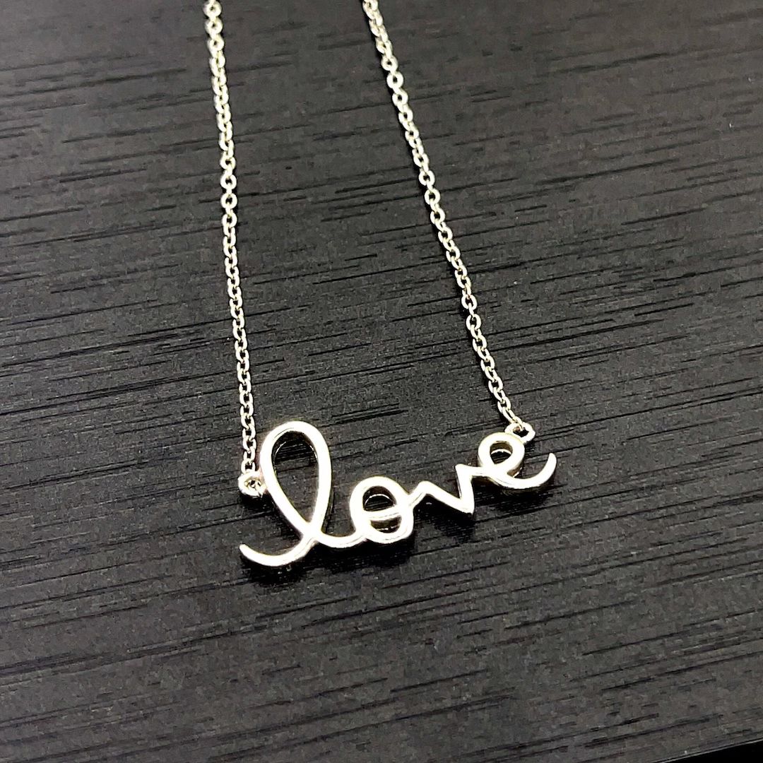 Sterling Silver Love Script Pendant Necklace Love Letter Necklace for Girlfriend Dainty Love Neck... | Etsy (US)