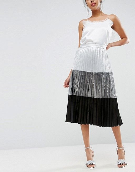 ASOS Color Block Metallic Pleated Midi Skirt | ASOS US