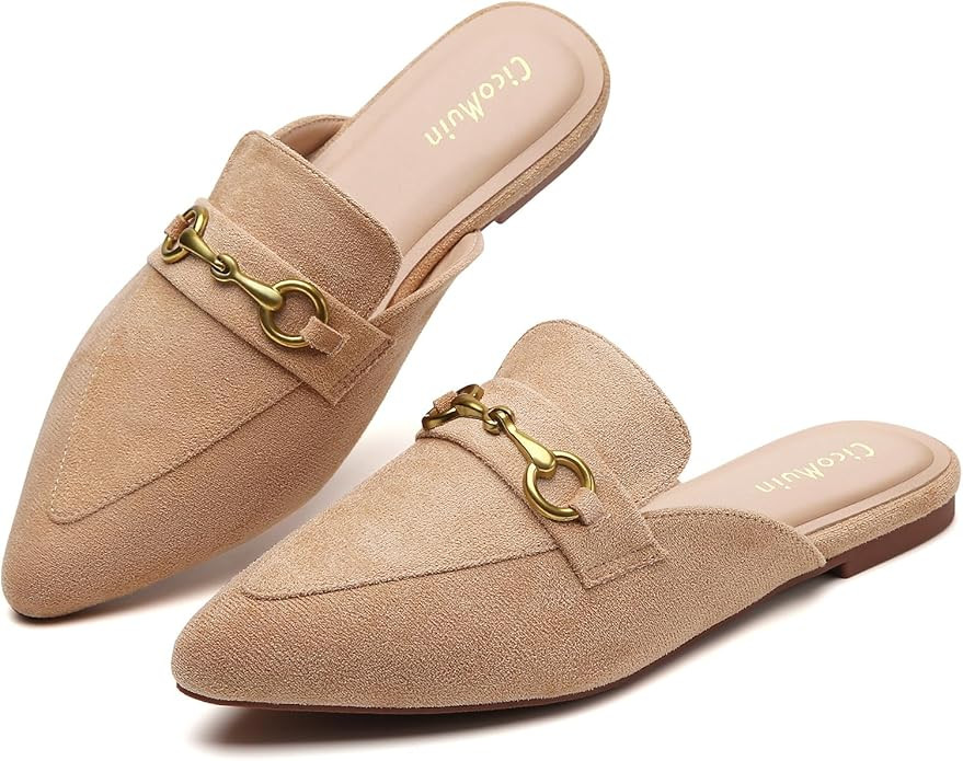 Buckle Mules for Women Pointed Toe Backless Flat Mules Slip on Slides Loafer Shoes | Amazon (US)
