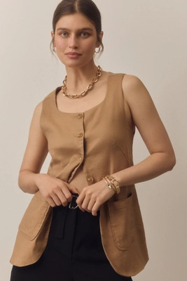 Maeve Mod Linen Square-Neck Vest | Anthropologie (US)