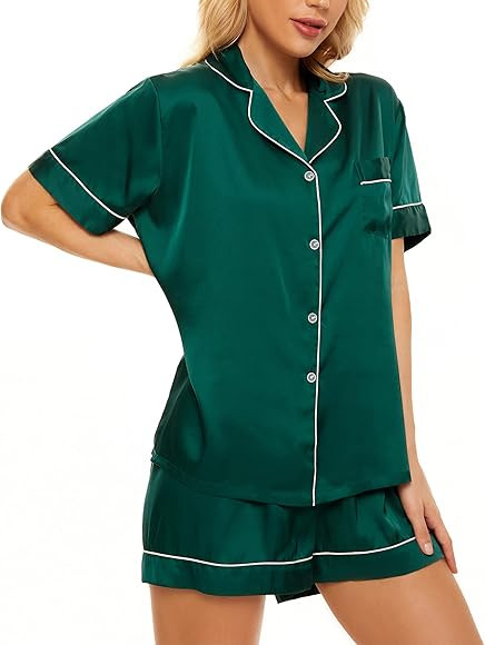Zando Womens Silk Satin Pajama Set 2 Piece Pajamas Sets Short Sleeve Loungewear Bridal Ladies Sleepw | Amazon (US)