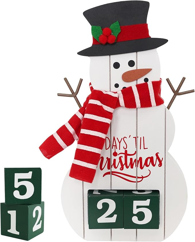 MEETYAMOR Wooden Christmas Countdown, Snowman with Wood Block Christmas Decor, 24 Days of Christm... | Amazon (US)