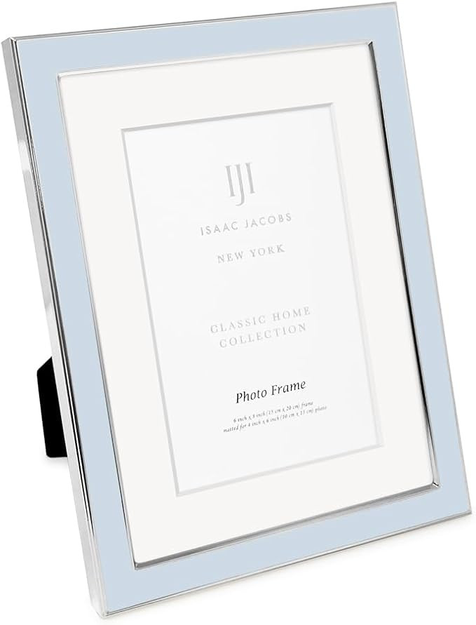 6x8 (Matted 4x6) Light Blue Enamel Picture Frame with Silver Metal Edge and Easel, Tabletop Displ... | Amazon (US)