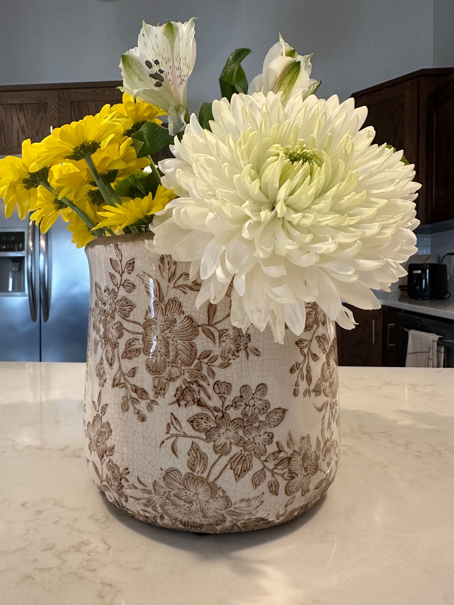 Magnolia brown and white distressed planter/vase! Could also use this as a utensil holder in the kitchen! 

#LTKSeasonal #LTKHome