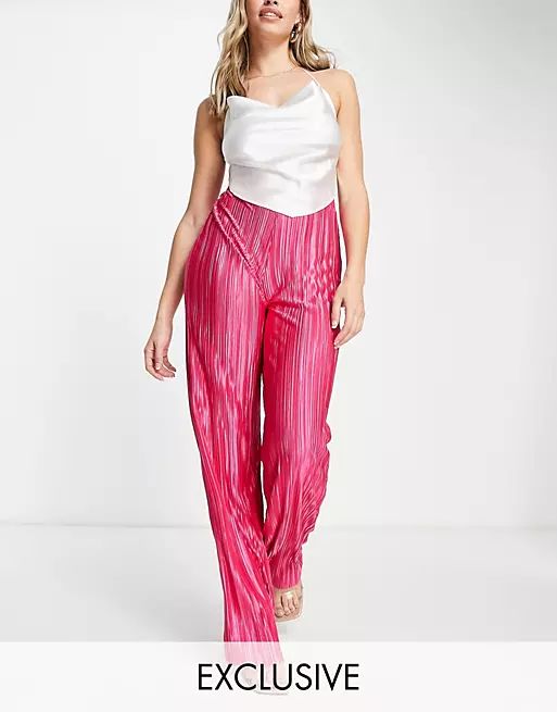 ASYOU plisse wide leg trouser in bright pink | ASOS (Global)