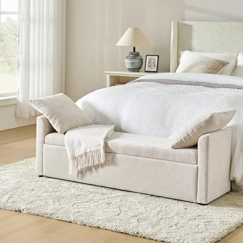 HULALA HOME Modern Storage Bench with Throw Pillows, 59.4" Extra Long Bedroom Ottoman Bench for E... | Amazon (US)
