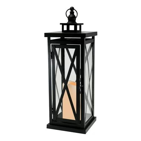 Metal Lantern with Battery Operated Candle - Black Crisscross | Walmart (US)