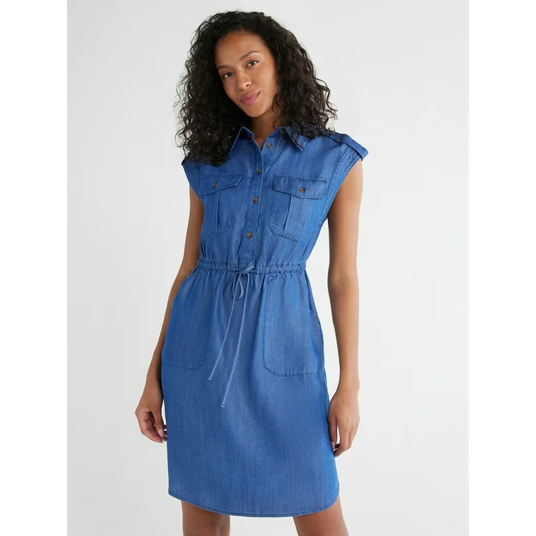 Time and Tru Women's Short Sleeve Utility Shirt Dress, Sizes XS-XXXL | Walmart (US)