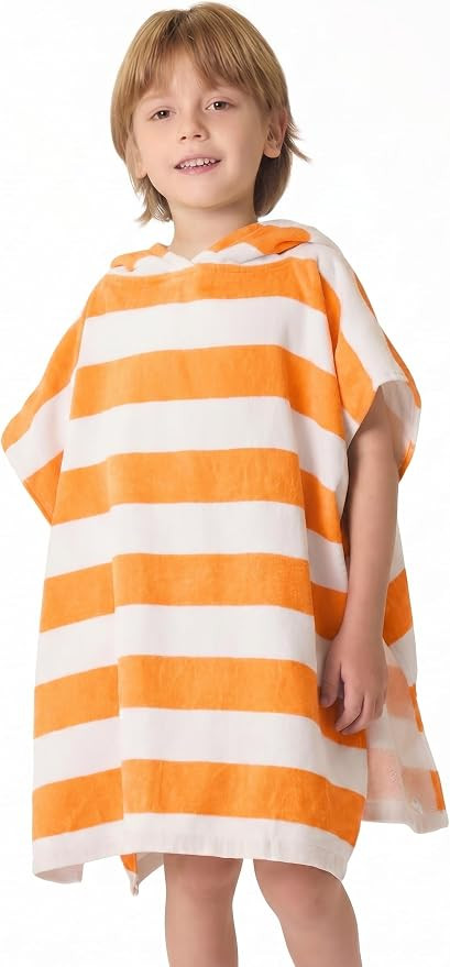 Toddler Bath Towel Poncho Thick Cotton Striped Beach Towels for Kids Gifts (2-6, Orange) | Amazon (US)