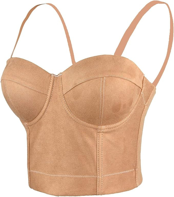 ELLACCI Faux Suede Leather Bustier Crop Top Push Up Women's Corset Top Bra Brown | Amazon (US)