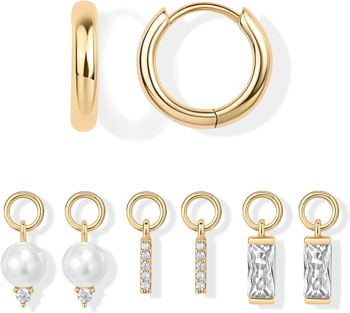 PAVOI 18K Gold Plated Huggie Earrings and Charm Set for Women | Mix and Match Earring Pack with C... | Amazon (US)