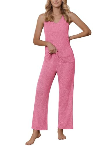 Ekouaer Women's 2 Piece Lounge Set 2025 Summer Matching Sets Sleeveless V-neck Tank Top Long Pant... | Amazon (US)