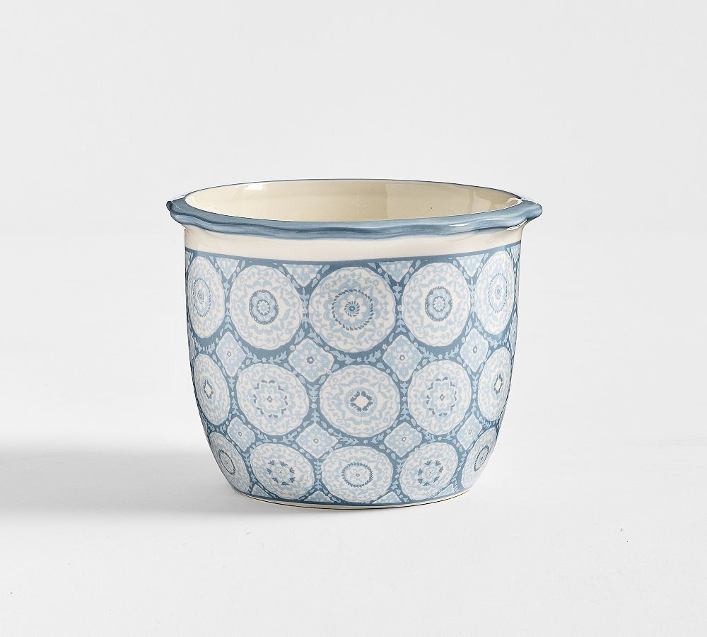 Kravet Medallion Small Cachepot - Cornflower Blue | Pottery Barn (US)